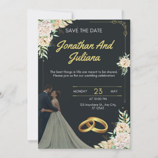 Romantic Floral Wedding Invitation with Couple Pho