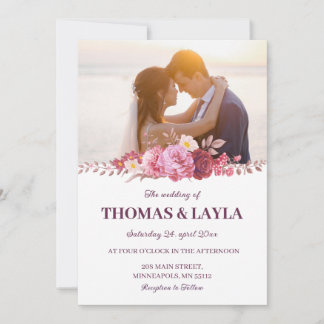 Romantic Floral Wedding Invitation with Photo