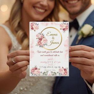 Romantic Floral Wedding Invite   Blush & Gold Rose