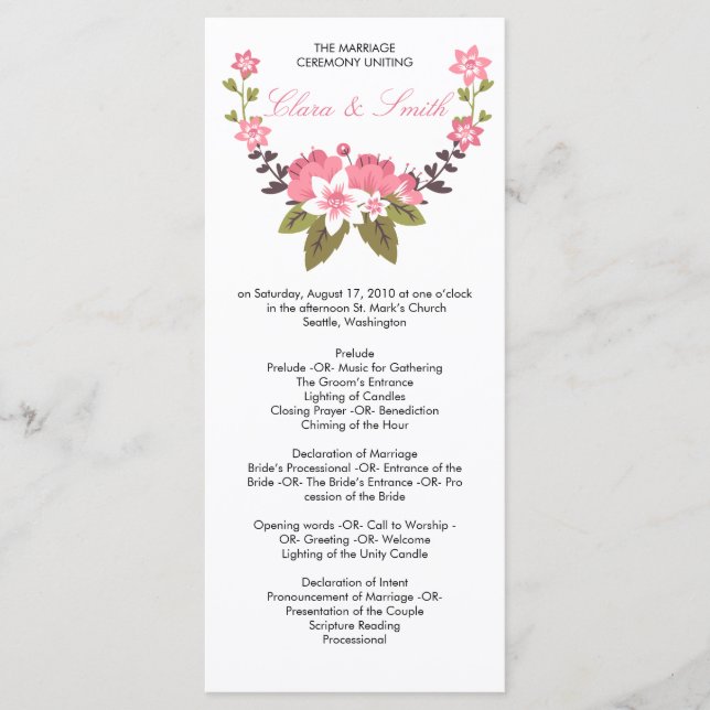 Romantic Floral Wedding Program Programme (Front)
