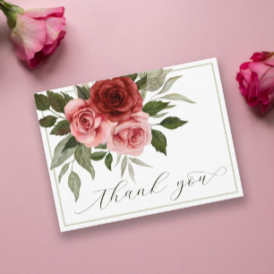 Romantic Floral Wedding Roses Thank You Postcard