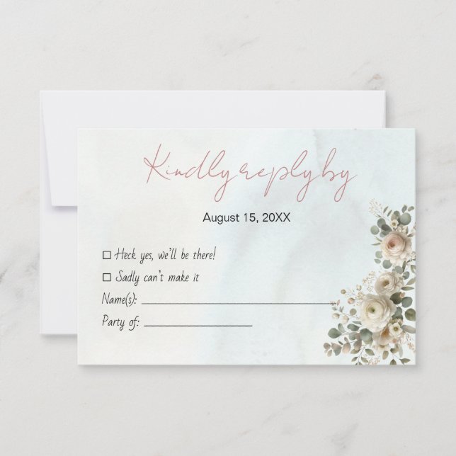 Romantic Floral Wedding RSVP Card with QR Code (Front)
