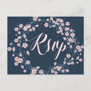 Romantic Floral Wedding RSVP Postcards Pink Wreath