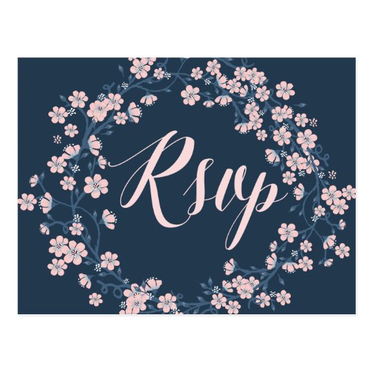 Romantic Floral Wedding RSVP Postcards Pink Wreath