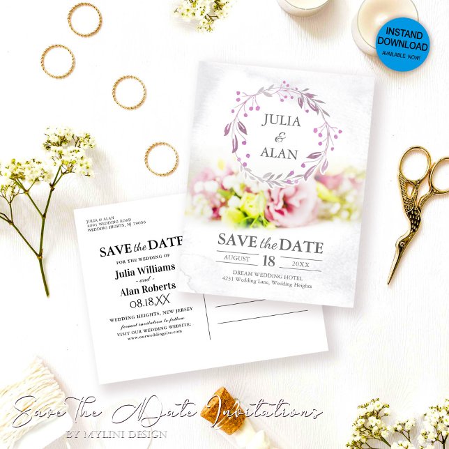Romantic Floral Wedding Save the Date Postcard (Creator Uploaded)