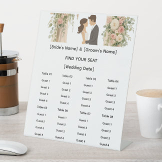 Romantic Floral Wedding Seating Chart Pedestal Sign