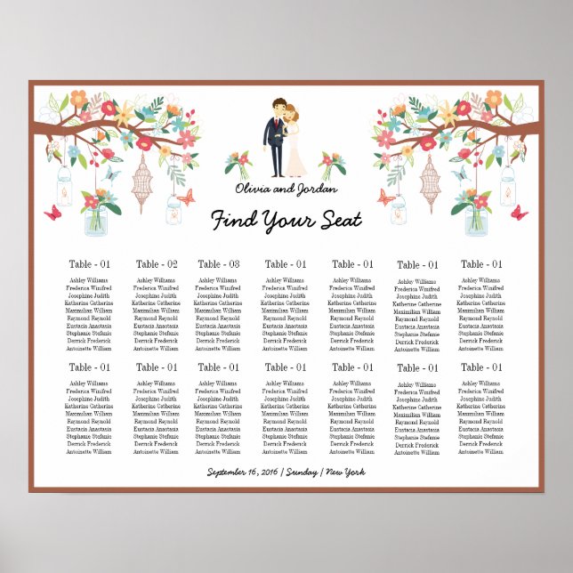 Romantic Floral Wedding Seating Chart Poster (Front)