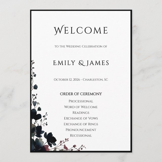Romantic Floral Wedding Soft Elegant Programme (Front)