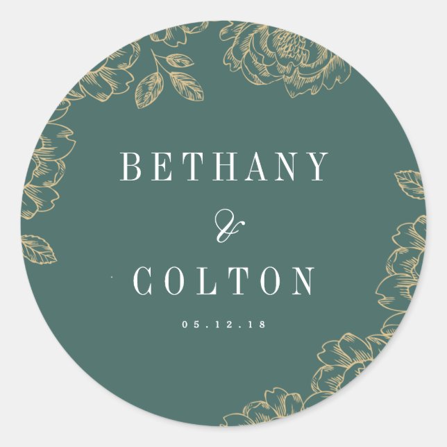 Romantic Floral Wedding Sticker | Emerald (Front)