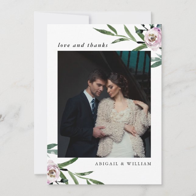 Romantic Floral Wedding Thank You Photo Card (Front)