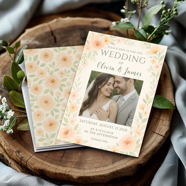 Romantic Floral Wedding with Soft Peach Roses Invitation (Creator Uploaded)