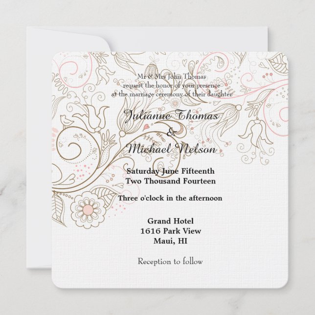 Romantic Floral Whimsy Wedding Invitation (Front)