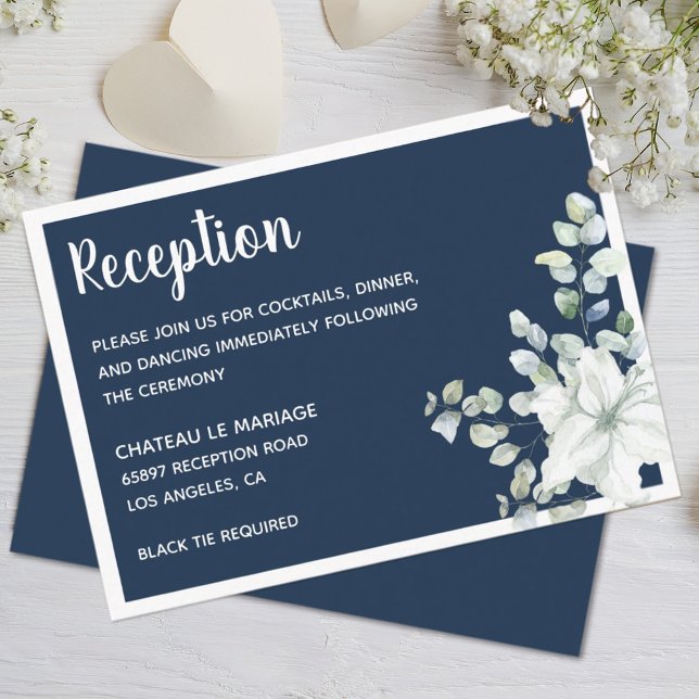 Romantic floral white gentle flowers blue wedding enclosure card (Creator Uploaded)