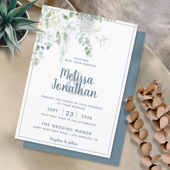 Romantic floral white gentle flowers wedding invitation (Creator Uploaded)