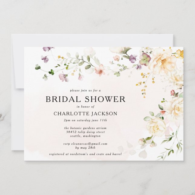 Romantic Floral Wildflower Boho Bridal Shower Invitation (Front)