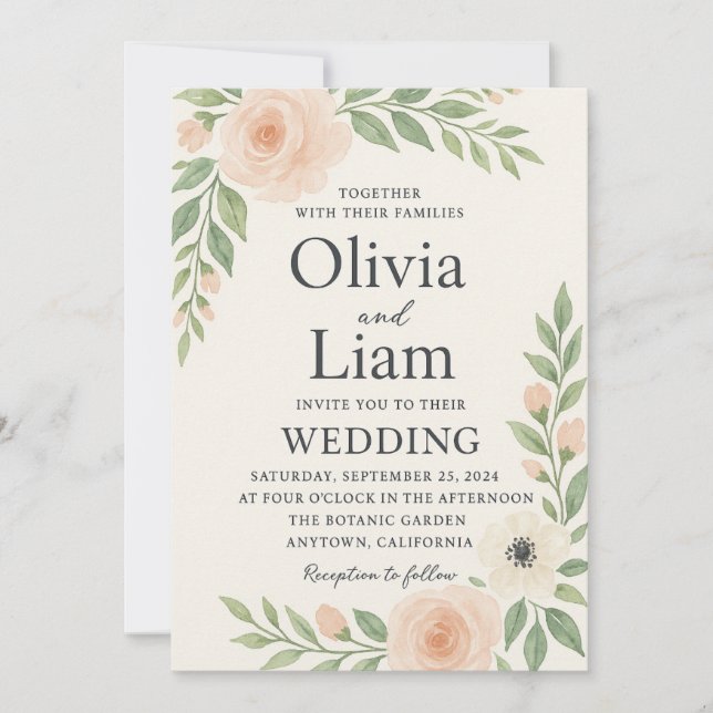 Romantic Floral with gentle peach and ivory flower Invitation (Front)