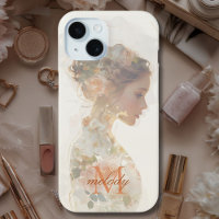Romantic Floral Woman Silhouette Custom Monogram