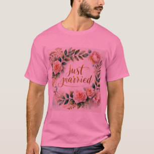Romantic Floral Wreath Just Married Mens Tshirt
