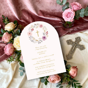 Romantic Floral Wreath Minimalist Baptism Invitation