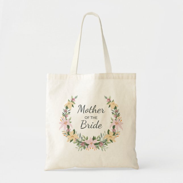 Romantic floral wreath monogram wedding favor tote bag (Front)