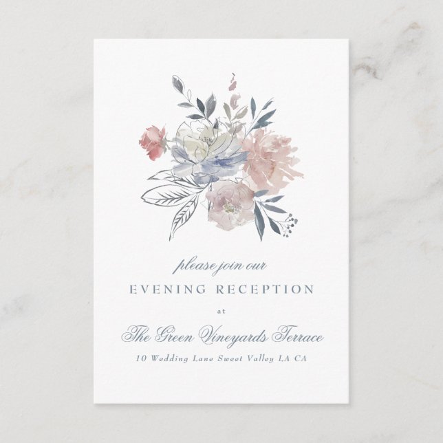 Romantic Floral Wreath Watercolor Monogram Enclosure Card (Front)
