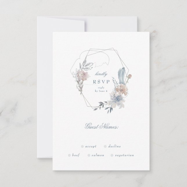 Romantic Floral Wreath Watercolor Monogram RSVP Card (Front)