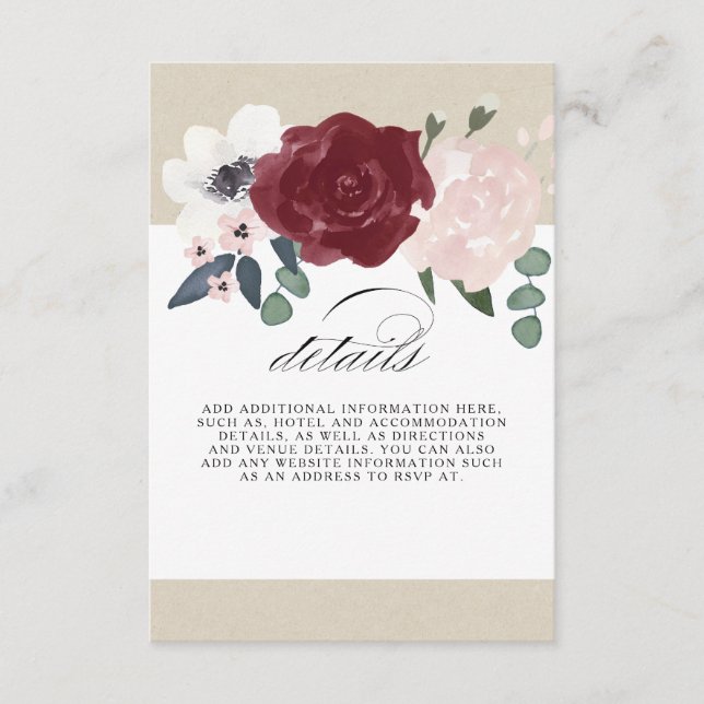 Romantic Florals Information Enclosure Card (Front)