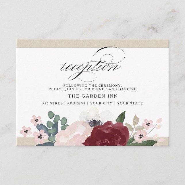 Romantic Florals Reception Enclosure Card (Front)