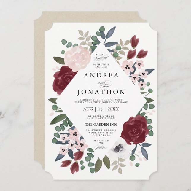 Romantic Florals Wedding Invitation (Front/Back)