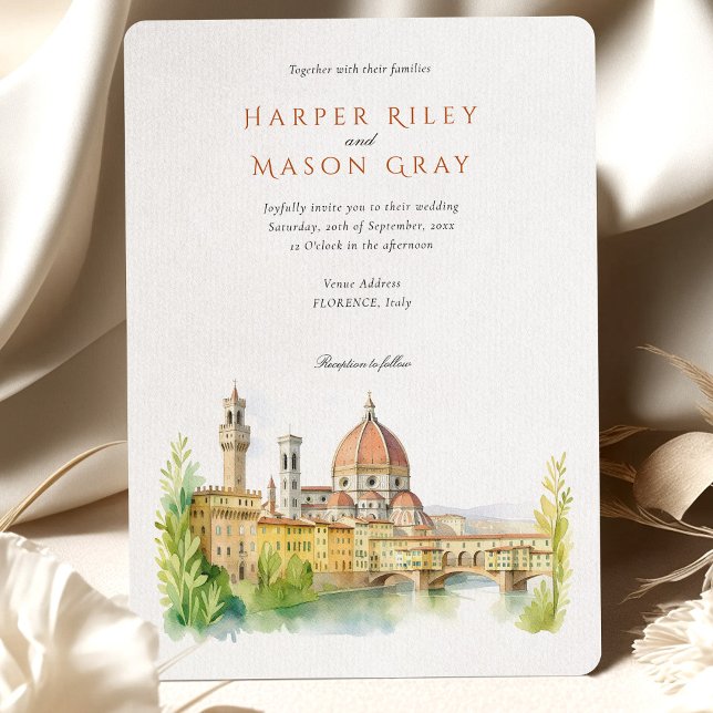 Romantic Florence Italy Watercolor Wedding Invitation (Creator Uploaded)