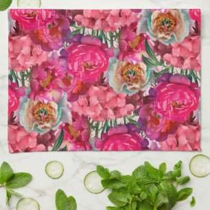 Romantic flower garden tea towel