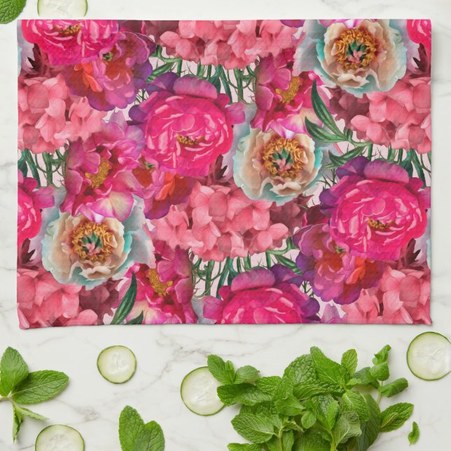 Romantic flower garden tea towel (Folded)