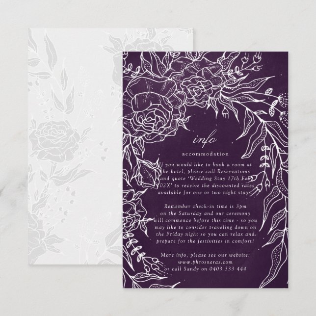 Romantic Flower Wreath Purple Wedding Enclosure Card (Front/Back)