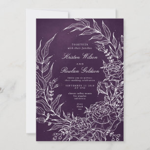 Romantic Flower Wreath Purple Wedding Invitation