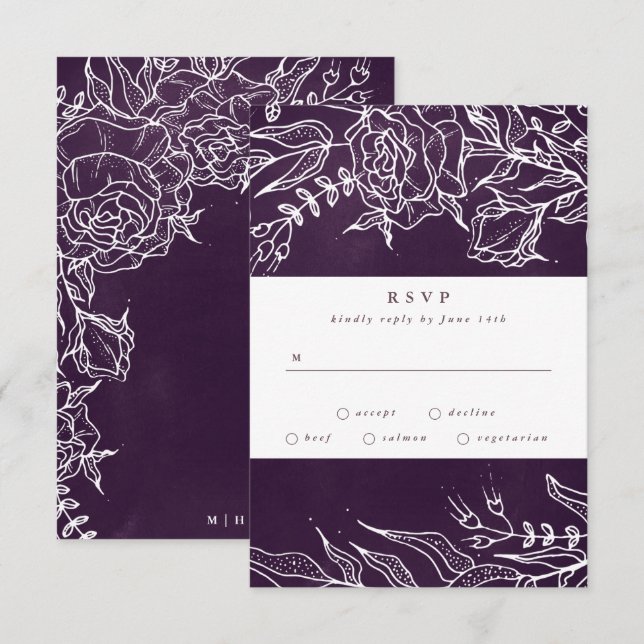 Romantic Flower Wreath Purple Wedding RSVP Card (Front/Back)