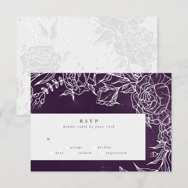 Romantic Flower Wreath Purple Wedding RSVP Card (Front/Back)