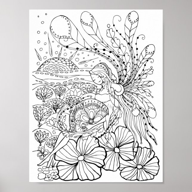Romantic Flowers - Advanced Colouring Page Poster (Front)