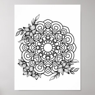 Romantic Flowers - Advanced Colouring Page Poster