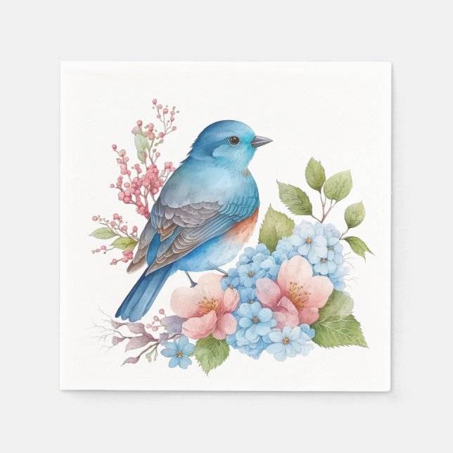 Romantic flowers and blue bird napkin (Front)