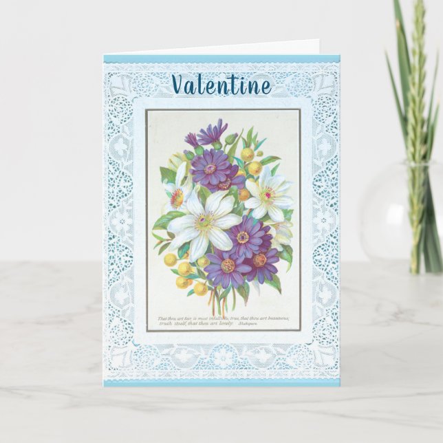 Romantic Flowers and Vintage Lace Valentine's Day Card (Front)