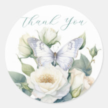 Romantic flowers and white butterfly thank you