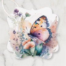 Romantic flowers butterfly thank you favour tags