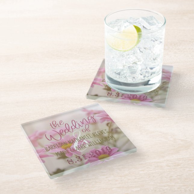 Romantic Flowers Glass Coaster Pink Daisy (Angled)