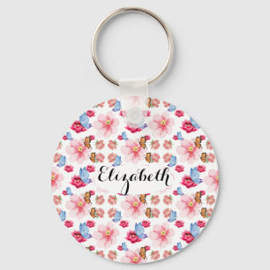 Romantic flowers in English cottage garden Key Ring