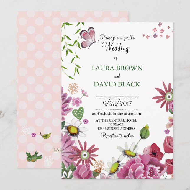 Romantic Flowers | Wedding Invitation (Front/Back)
