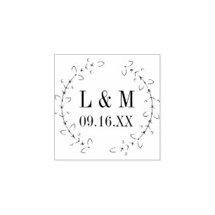Romantic Foliage Wreath Wedding Personalised Rubber Stamp