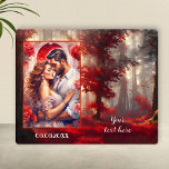 Romantic Forest Passion Your Photo Plaque<br><div class="desc">Photo plaque featuring a romantic forest scene in glowing reds with your custom photo. A beautiful keepsake for an engagement,  wedding or anniversary. Customisable for other situations.</div>