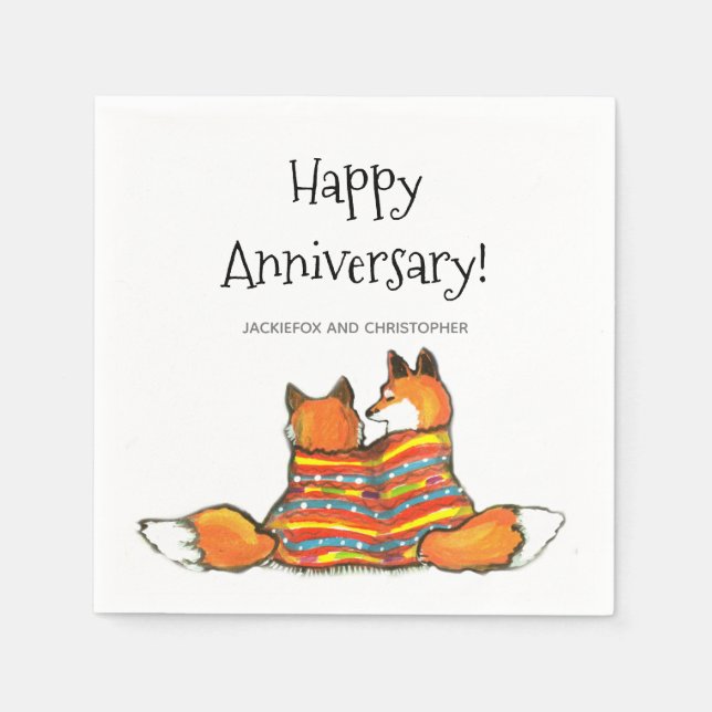 Romantic Fox Foxes Personalised Custom Anniversary Napkin (Front)