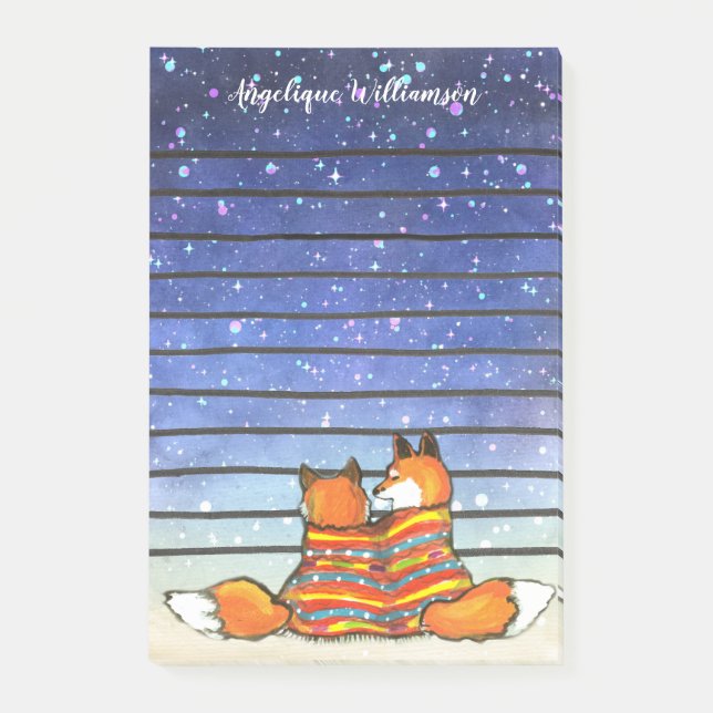 Romantic Fox Foxes Starry Night Personalised Post-it Notes (Front)