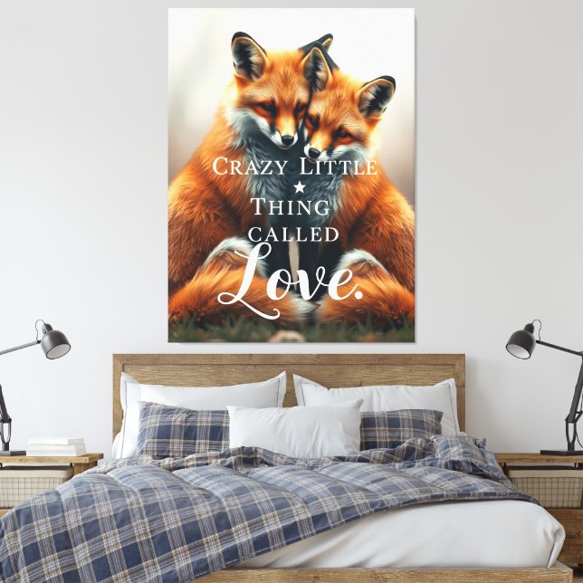 Romantic Fox Love Illustration Canvas Print (Insitu(Bedroom))